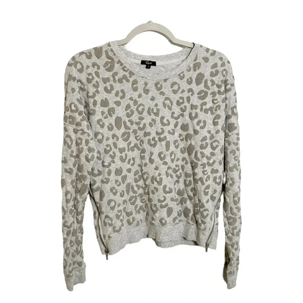 Rails Marlo Sweatshirt Leopard Print Flocked Pullover Gray Size Medium